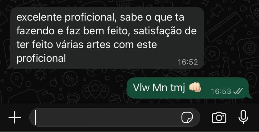 Depoimento de cliente satisfeito via WhatsApp
